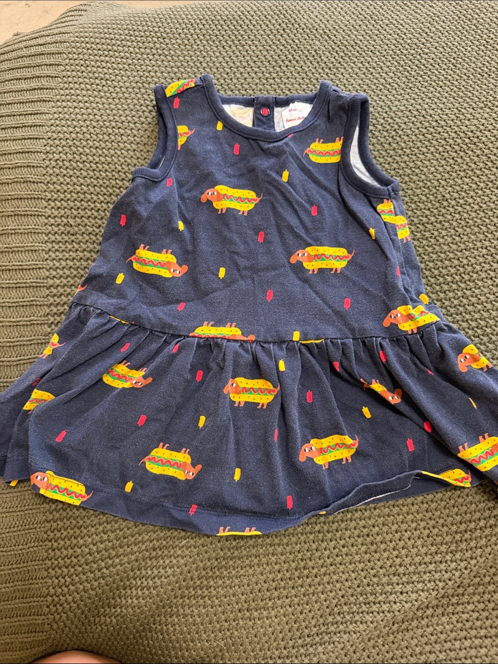 Hanna Andersson blue hot dog ketchup memorial bbq sleeveless dress size 85 2T